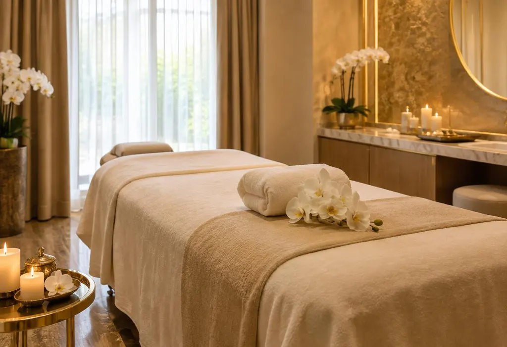 Relaxing spa room prepared for a treatment