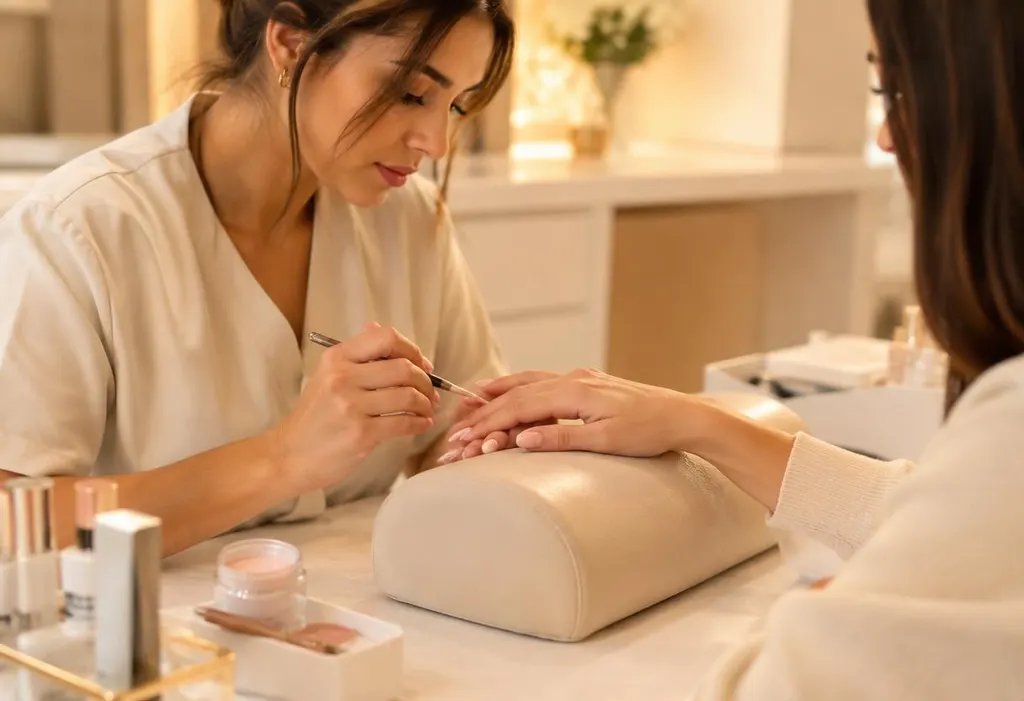 Nail technician applying acrylic nails