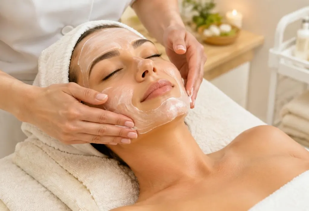 Client relaxing during a professional facial treatment