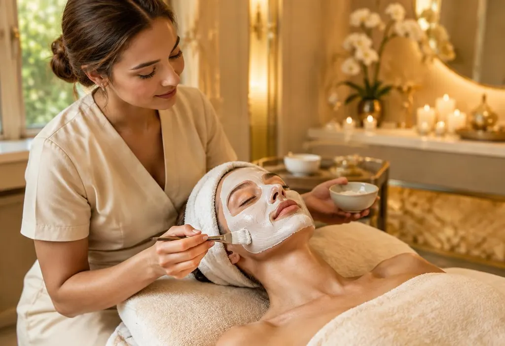 Esthetician applying a deep cleansing face mask
